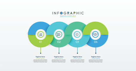 Fototapete - 4 step infographic, clean and modern infographic template, featuring a prominent circular design with clear numbering for four distinct sections. Business concept with 4 options, steps or processes.