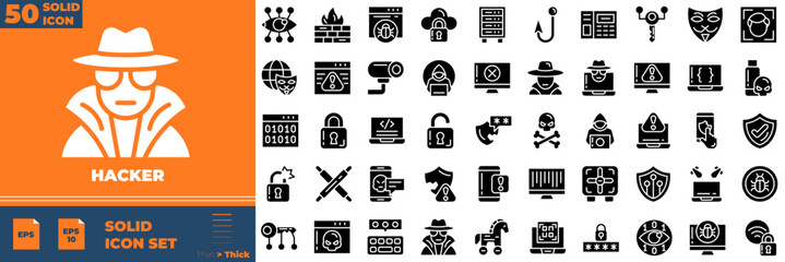 Hacker Solid Editable Icons set. Vector illustration in modern thin solid style of hacker icons: hacker, fraud, phishing, etc