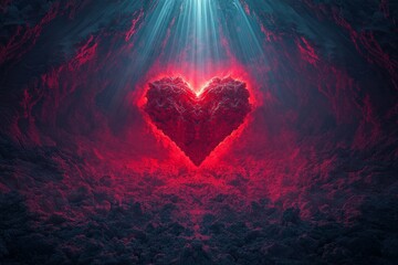 Poster - The holiday of Valentine's Day is symbolized by a heart in a fantastic form, depicted in an abstract illustration that explores the theme of love