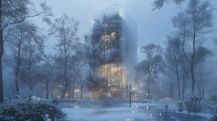 Poster - climate-responsive building that adjusts its temperature, lighting, and air quality based on the weather outside.
