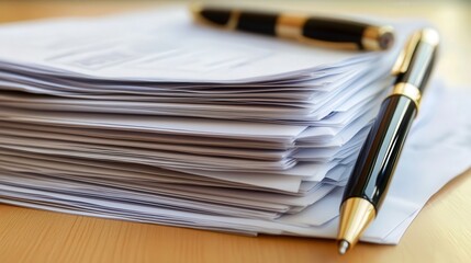 Poster - business documents and a pen on a clean desk, suggesting a focused work atmosphere.