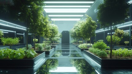 Poster - controlled environment farm where plants grow faster using carbon-enriched air.
