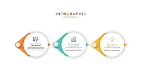 Fototapete - 3 step infographic template with Circular elements icon, modern and visually engaging infographic template featuring three distinct sections, Business concept with 3 options, steps, parts.