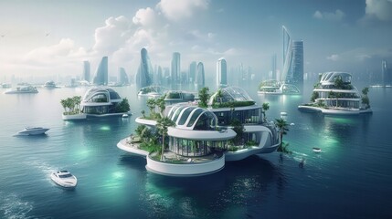 Poster - underwater city built with ai-driven flood prevention and deep-sea energy harvesting.