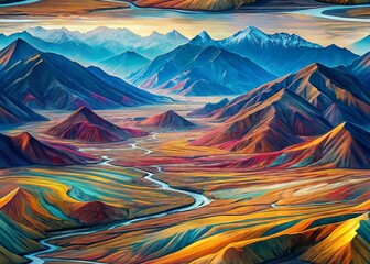 Poster - Mesmerizing Interlaced Lines: Vibrant Abstract Landscape Photography