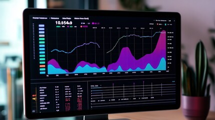 Poster - financial graph on a screen showing business growth and analytics, commonly used in reports.