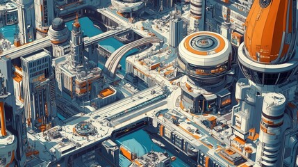 Poster - isometric illustration of a futuristic smart city.