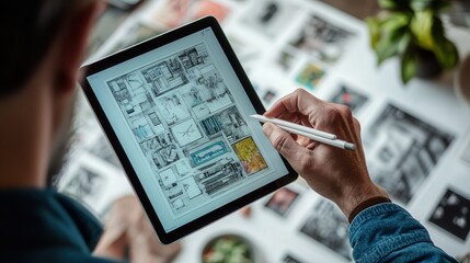 Poster - digital design portfolio displayed on a tablet screen, featuring creative work and projects.