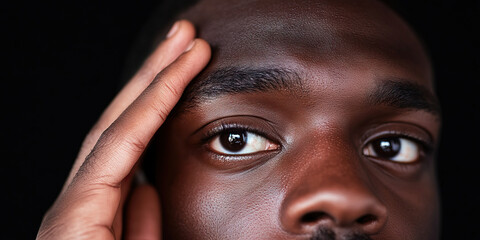 Poster - Close-up of a Person's Eye, Forehead, and Hand