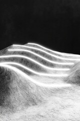 Poster - Futuristic Abstract Landscape with Illuminated Lines in Black and White Design
