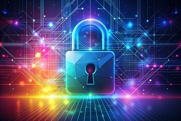 Poster - Minimalist Cyber Security: Virtual Safety Lock Graphic - Abstract Data Protection