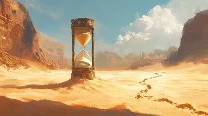 Wall Mural - Desert hourglass, time, journey, sand, rocks, sun, background, concept art