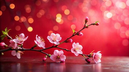 Poster - Minimalist Red Room Cherry Blossom Still Life with Bokeh