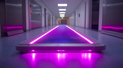 Poster - Illuminated corridor with purple lights and modern design