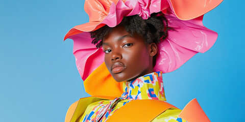 Poster - Portrait of a Model Wearing a Multi-Colored Hat and Outfit