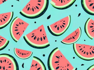 Wall Mural - Summer Watermelon Delight: A Refreshing Pattern of Juicy Slices