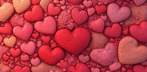 Poster - The illustration features a seamless pattern of red love hearts, paired with a cute romantic pink hearts background print, making it perfect for Valentine's day holiday backdrop texture and romantic