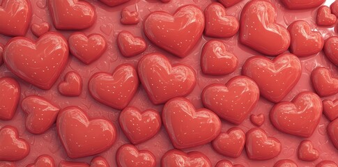 Poster - A cute romantic pink hearts background print is combined with a seamless pattern illustration of red love hearts, creating a suitable Valentine's day holiday backdrop texture for romantic wedding