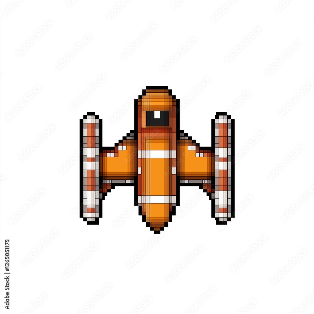 Retro pixel art style spaceship illustration in orange and white Sci fi ...