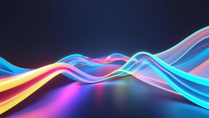 Fototapete - Bright, colorful light waves with a smooth, flowing motion on a dark gradient background. A conceptual visual representing transformation, progress, and technological advancements