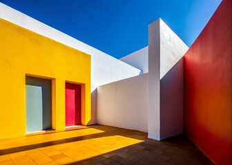 Poster - Mysterious Elongated Shadows on a White Wall - Minimalist Photography