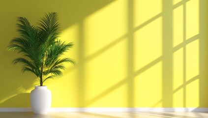 Poster - Indoor palm in sunlight, home decoration, bright room with sunlight, advertising