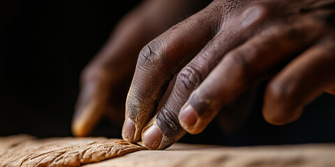 Wall Mural - Close-up of Hands Working Brown Textured Surface