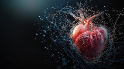 Poster - Dynamic heart abstract art digital creation dark background close-up emotional representation