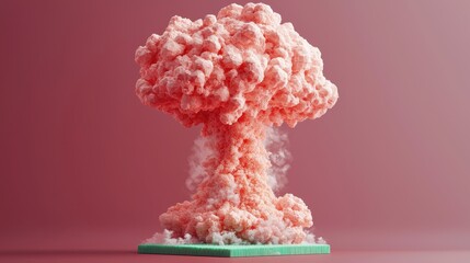 Wall Mural - Abstract Coral Explosion 3D Render of a Pink Cloud Burst on a Teal Platform