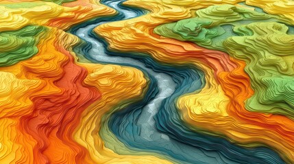 Wall Mural - Abstract Topographic Map Colorful 3D Terrain Layered Landscape Digital Art