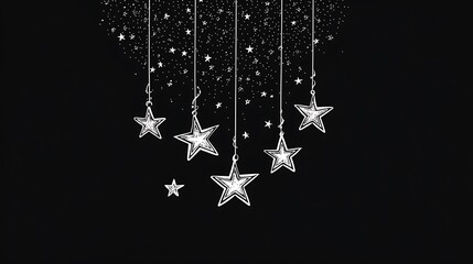 Fototapete - Simple vector line art of a star garland hanging across, clean and elegant