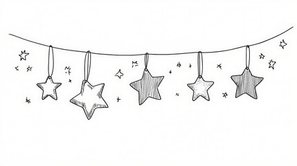 Fototapete - Simple vector line art of a star garland hanging across, clean and elegant