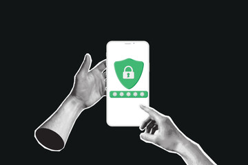 Aufkleber - Mobile, blocked, pin code icon. Smartphone security concept. Safety and security, verification key, Password, padlock. vector concept