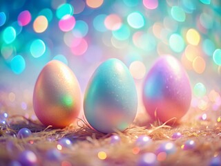 Wall Mural - Pastel Egg Shapes Abstract Bokeh Background - Soft Focus Dreamy Design