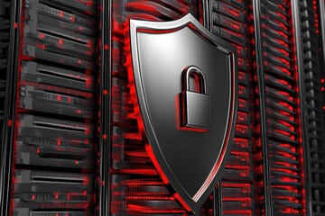 Poster - Digital shield with lock symbolizing cyber security and data protection