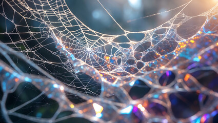 Ethereal Spiderwebs Merging into Crystalline Kaleidoscope Imagery Representing Natural Symmetry