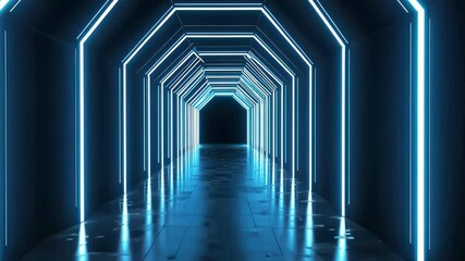 Wall Mural - sleek neon-lit tunnel with reflections creating a futuristic ambiance