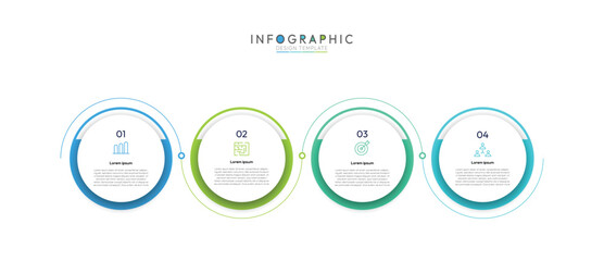 Poster - 4 step timeline infographic template with circular Icons, Informative circular process infographic chart for business startup demonstration, Modern infographic design template.