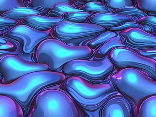 Wall Mural - Abstract Digital Art: Iridescent Blue and Purple Fluid Forms