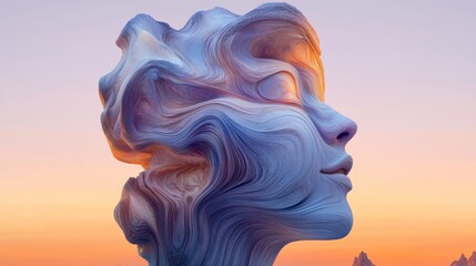 Poster - Abstract Sculpture Flowing Lines and Curves in a Serene Sunset, Digital Art Portrait