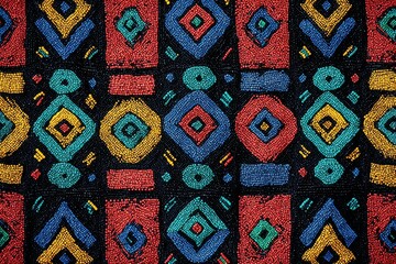 Poster - Vibrant colorful geometric beaded pattern in ethnic tribal African style