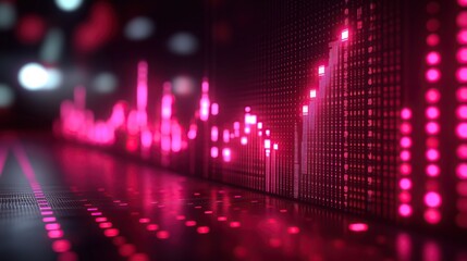 Poster - Abstract pink data visualization with rising bars and dots Represents digital growth technology and financial trends on grid