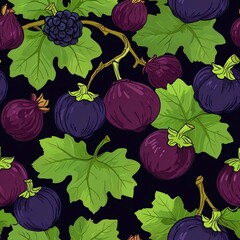 Wall Mural - Dark Purple Figs and Blackberries Seamless Pattern