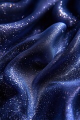 Wall Mural - abstract dark blue fabric with sparkling glitter, flowing waves texture.