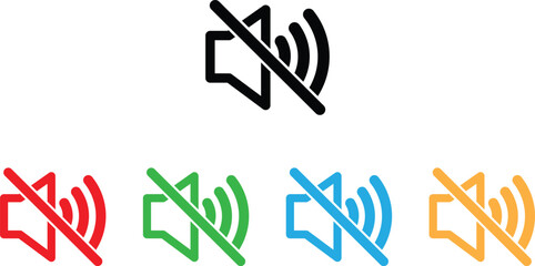 Poster - colorful speaker off icon set in different colors . volume mute icon. sound off icon . vector illust