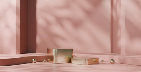 Poster - Minimal Pink Podium Platform For Product Display Advertising 3D Rendering