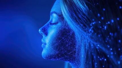 Poster - abstract connected dots on bright blue background. technology concept
