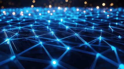 Poster - futuristic circuit board pattern with glowing blue lines and nodes, creating high tech visual effect