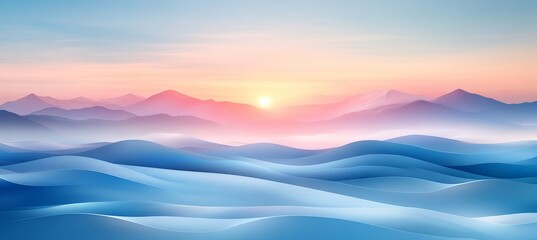 Poster - Abstract Colorful Landscape, Layered Sweeping Lines, Gradient From Blue To Pink, Digital Art