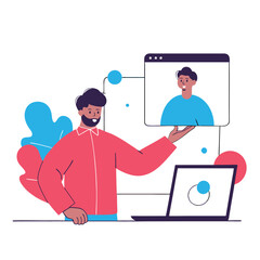 Poster - A digital illustration depicting a mixed group of individuals engaging in an online meeting using laptops and visuals. The tone is modern and vibrant.